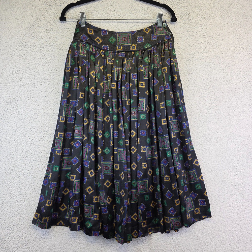 Liz Claiborne Skirt Womens 10P Black‎ Satin Geometric Wearable Art Vintage Boho